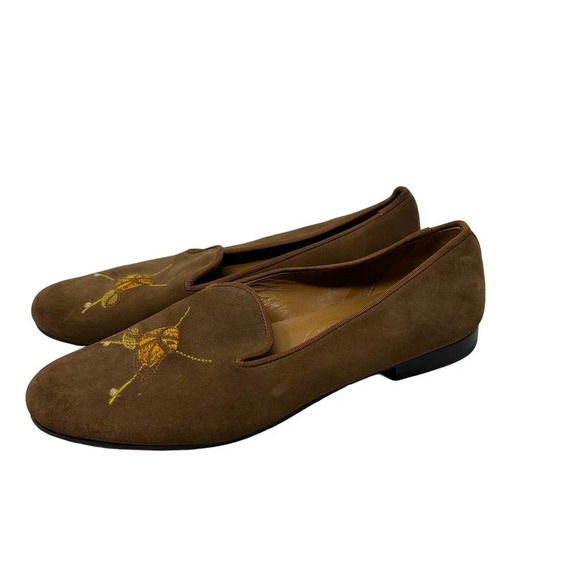 Stubbs & Wootton Tobacco Suede Creel Bag w/ Emb X'd Fly Rods Slippers Size 9.5 - Picture 3 of 6